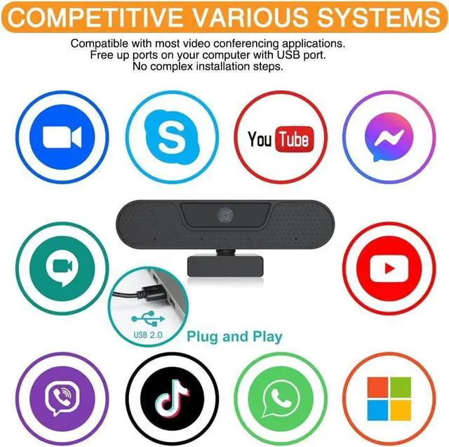 Alt view image 7 of 7 - EICKMO 4K Webcam 8MP HD Live Video Conference Camera with Built-in 4 Microphones 360 Degree Swivel Computer Web Camera with Privacy Shutter and Tripod USB Webcam for PC Mac Laptop Desktop Computer