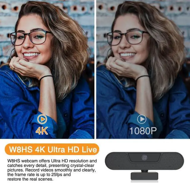 Alt view image 5 of 7 - EICKMO 4K Webcam 8MP HD Live Video Conference Camera with Built-in 4 Microphones 360 Degree Swivel Computer Web Camera with Privacy Shutter and Tripod USB Webcam for PC Mac Laptop Desktop Computer