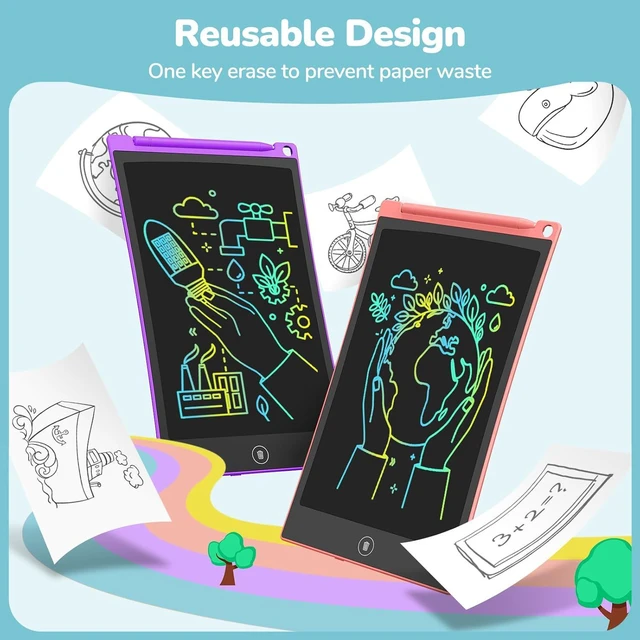 Alt view image 3 of 7 - TECJOE 4 Pack LCD Writing Tablet, 8.5 Inch Colorful Doodle Board Drawing Tablet for Kids, Kids Travel Games Activity Learning Toys Birthday Gifts for 3 4 5 6 Year Old Boys and Girls Toddlers