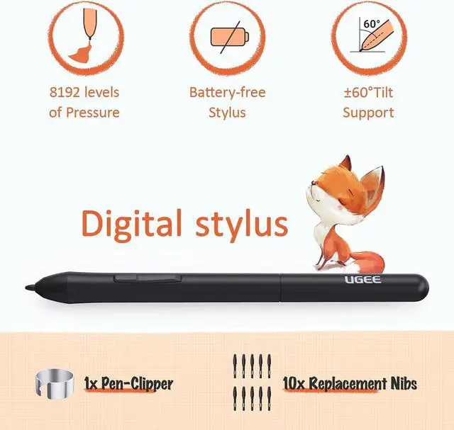 Alt view image 5 of 7 - UGEE Drawing Tablet S640 Digital Graphics Pad with Battery-Free Stylus Tilt Function 8192 Pressure Sensitivity 10 Express Keys Pen Tablet for Beginner Support Windows Mac Linux Android