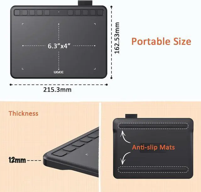 Alt view image 2 of 7 - UGEE Drawing Tablet S640 Digital Graphics Pad with Battery-Free Stylus Tilt Function 8192 Pressure Sensitivity 10 Express Keys Pen Tablet for Beginner Support Windows Mac Linux Android