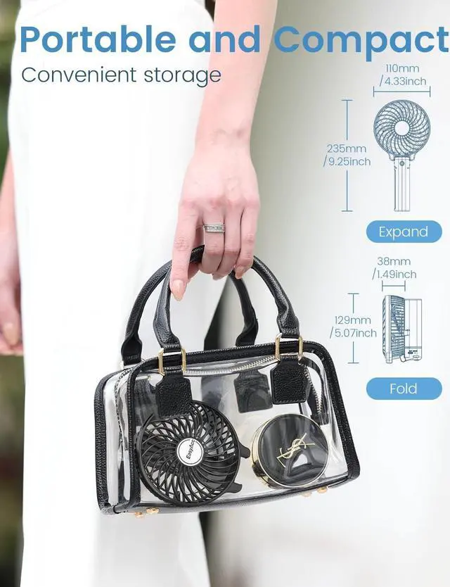 Alt view image 5 of 7 - Handheld Fan, EasyAcc Personal Fan Powefull Portable Fan with 3 Speeds [LIFETIME SERVICE] 6 Blades 180° Foldable MINI USB Fan Desk Fan Small Table Rechargeable Fan for Travel Camping Outdoors - Black