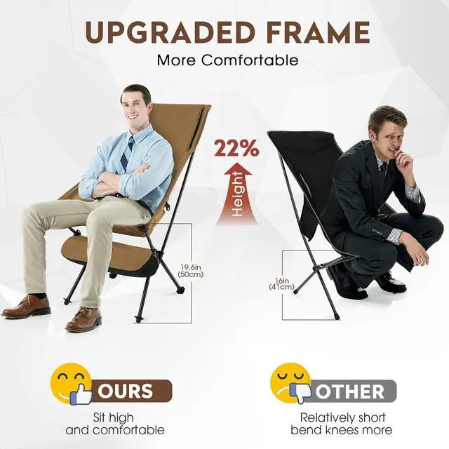 Alt view image 2 of 6 - TRATHM Portable Camping Chair High Back Foldable Chair for Lawn & Outdoor Hiking, Picnic, Beach, Brown
