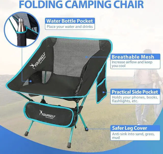 Alt view image 3 of 7 - SYOURSELF Camping Chairs, Folding Camping Chair, Folding Chairs Outdoor, Lawn Chairs, Beach Chair, Portable Camping Chair Ultralight Lightweight Comfy Camp Chairs for Adults (Ablue)