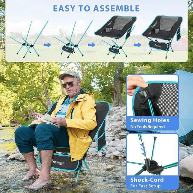 Alt view image 2 of 7 - SYOURSELF Camping Chairs, Folding Camping Chair, Folding Chairs Outdoor, Lawn Chairs, Beach Chair, Portable Camping Chair Ultralight Lightweight Comfy Camp Chairs for Adults (Ablue)