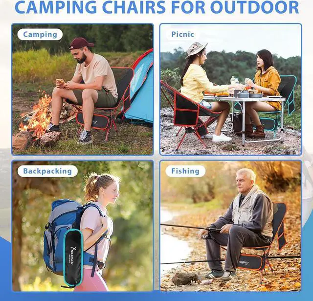 Alt view image 5 of 7 - SYOURSELF Camping Chairs, Folding Camping Chair, Folding Chairs Outdoor, Lawn Chairs, Beach Chair, Portable Camping Chair Ultralight Lightweight Comfy Camp Chairs for Adults (Ablue)