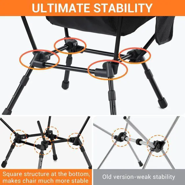 Alt view image 4 of 7 - Sportneer Camping Chairs, Adjustable Height Folding Camping Chair Lightweight Camping Chairs for Adults Portable Camp Chair Foldable Compact Backpacking Chair for Outdoor Hiking Picnic (1, Black)