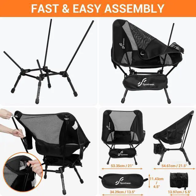 Alt view image 3 of 7 - Sportneer Camping Chairs, Adjustable Height Folding Camping Chair Lightweight Camping Chairs for Adults Portable Camp Chair Foldable Compact Backpacking Chair for Outdoor Hiking Picnic (1, Black)