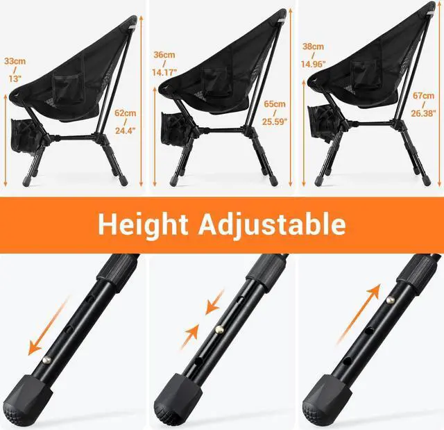 Alt view image 7 of 7 - Sportneer Camping Chairs, Adjustable Height Folding Camping Chair Lightweight Camping Chairs for Adults Portable Camp Chair Foldable Compact Backpacking Chair for Outdoor Hiking Picnic (1, Black)