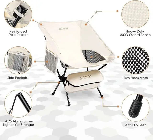 Alt view image 2 of 7 - TRATHM Camping Chair, Lightweight Folding Camp Chair Backpacking Chairs, for Camping, BBQ, Beach, Travel, Picnic