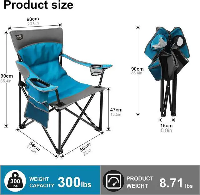 Alt view image 6 of 6 - LANMOUNTAIN Oversized Folding Camping Chair,Heavy Duty Padded Portable Lawn Chair w/Extra Large Cup Holder,Side Pocket for Adults Outdoor Sports Hiking Beach Garden Picnic,Blue
