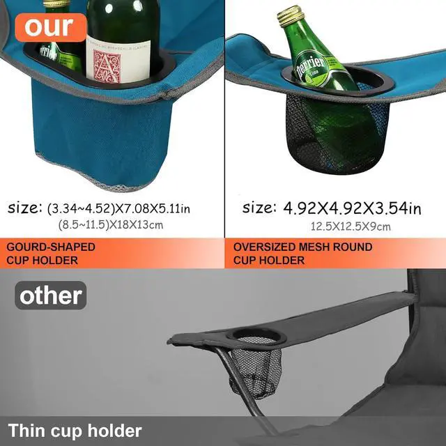 Alt view image 5 of 6 - LANMOUNTAIN Oversized Folding Camping Chair,Heavy Duty Padded Portable Lawn Chair w/Extra Large Cup Holder,Side Pocket for Adults Outdoor Sports Hiking Beach Garden Picnic,Blue