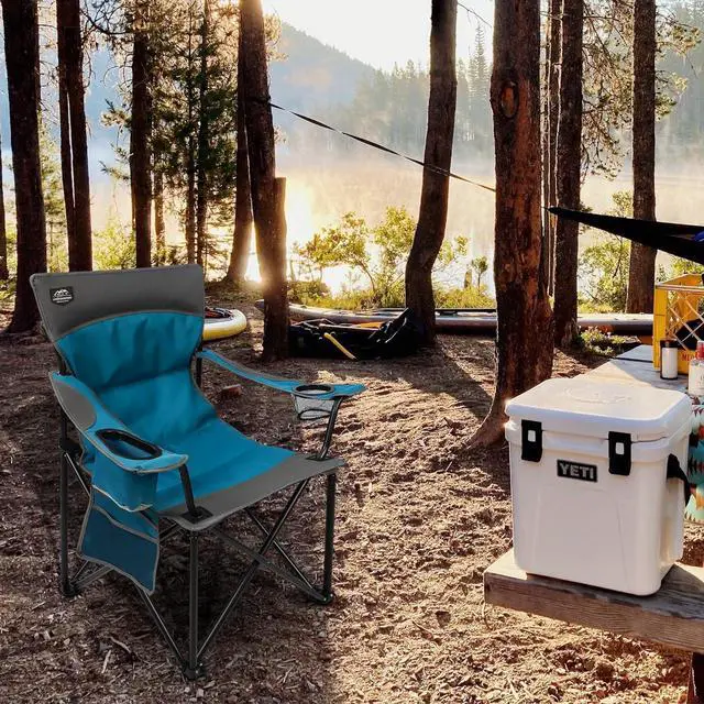 Alt view image 3 of 6 - LANMOUNTAIN Oversized Folding Camping Chair,Heavy Duty Padded Portable Lawn Chair w/Extra Large Cup Holder,Side Pocket for Adults Outdoor Sports Hiking Beach Garden Picnic,Blue