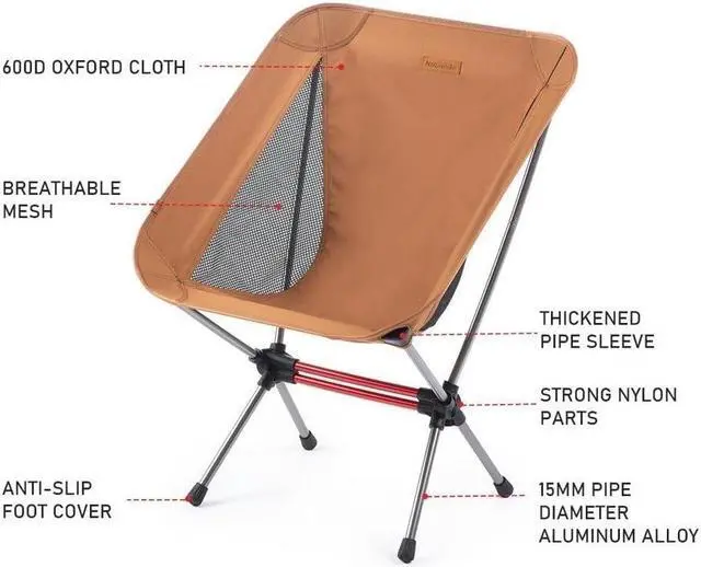 Alt view image 3 of 7 - Naturehike Portable Camping Chair Compact Ultralight Folding Backpacking Chairs, Large Collapsible Foldable Packable Lightweight Backpack Chair in a Bag for Outdoor, Camp, Picnic, Hiking