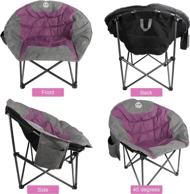 Alt view image 3 of 6 - Northroad Folding Camping Moon Chair Outdoor Padded Saucer Round Chair with Cup Holder Cooler Bag Supports up to 300 lbs for Beach Hiking Fishing Picnic Lawn