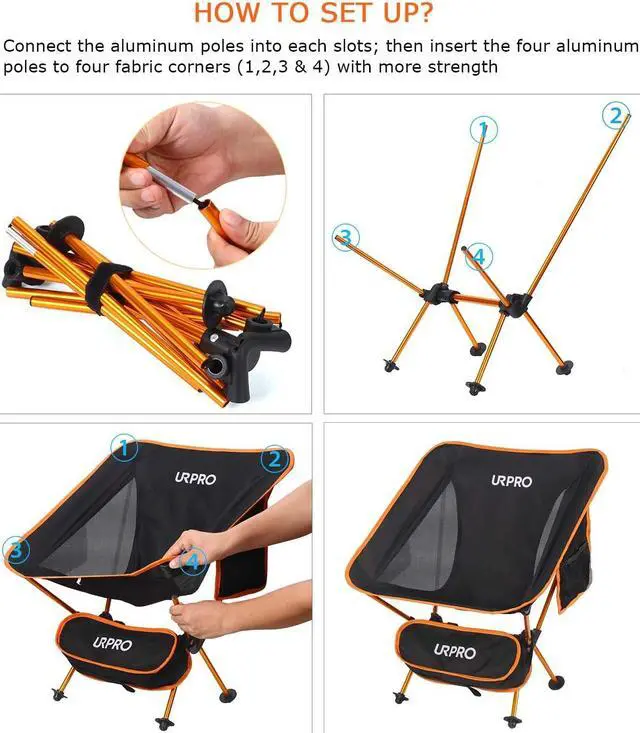 Alt view image 4 of 7 - URPRO Outdoor Ultralight Portable Folding Chairs with Carry Bag Heavy Duty 145kgs Capacity Collapsible Chair Camping Folding Chairs Beach Chairs