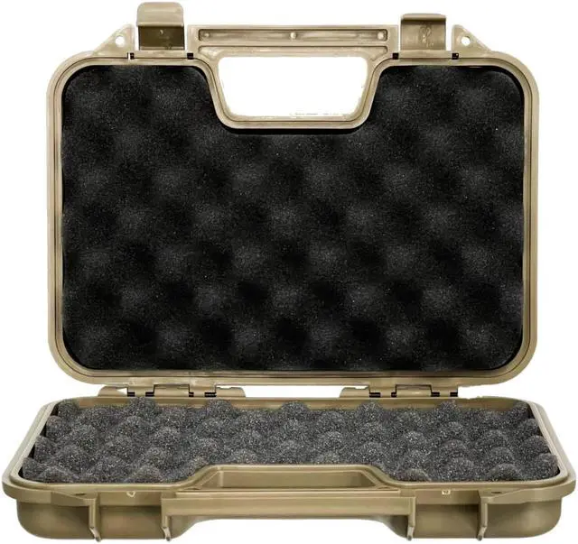 Alt view image 3 of 7 - Hard Pistol Case Foam Padded Sporting Goods Airsoft BB Guns Storage Carrying Handle Lockable - Tan