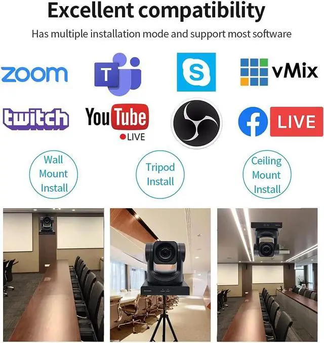 Alt view image 3 of 7 - 2022 New White NDI PTZ Camera 12x + 16x Zoom NDI | HX2 Live Streaming Camera with USB3.0 C HDMI and IP Outputs