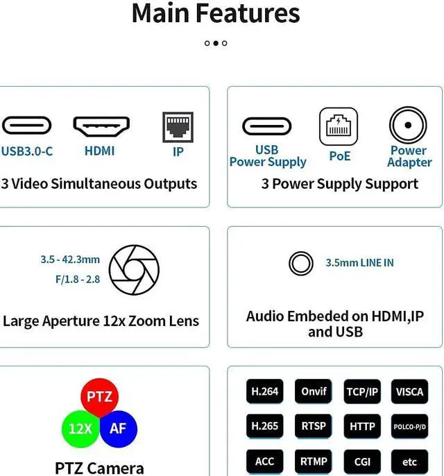 Alt view image 4 of 7 - 2022 New White NDI PTZ Camera 12x + 16x Zoom NDI | HX2 Live Streaming Camera with USB3.0 C HDMI and IP Outputs
