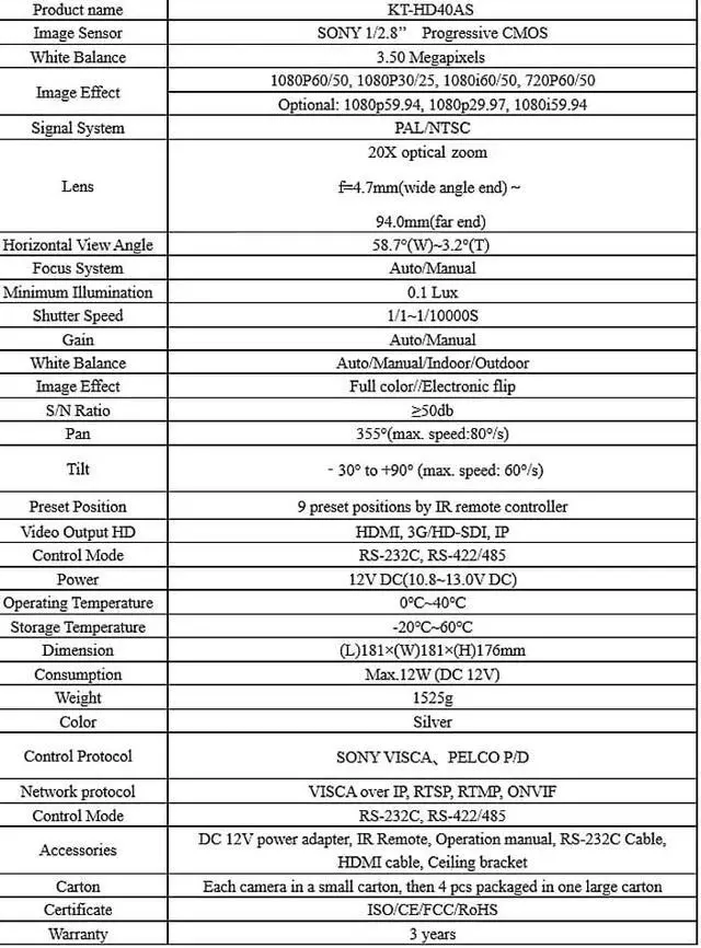 Alt view image 6 of 6 - New 20x SDI+HDMI Streaming Camera SDI Camera Outputs High-speed HDMI/3G-SDI/RJ-45 PTZ Video Conference Camera