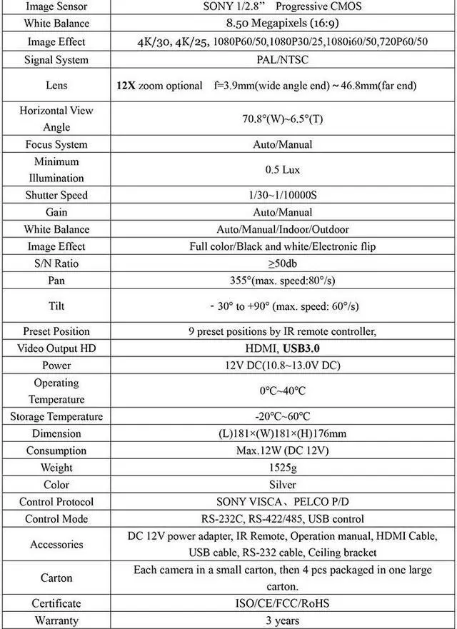 Alt view image 4 of 6 - New 4K 12x USB HDMI Streaming Camera PTZ Video Conference Camera for Church Business Metting