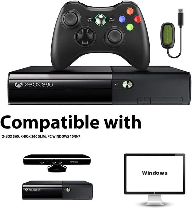 Alt view image 2 of 7 - Wireless Controller Compatible with Microsoft Xbox 360/Slim PC Windows 10/8/7, Wireless PC Controller with Upgraded Joystick/Dual Shock (Black)