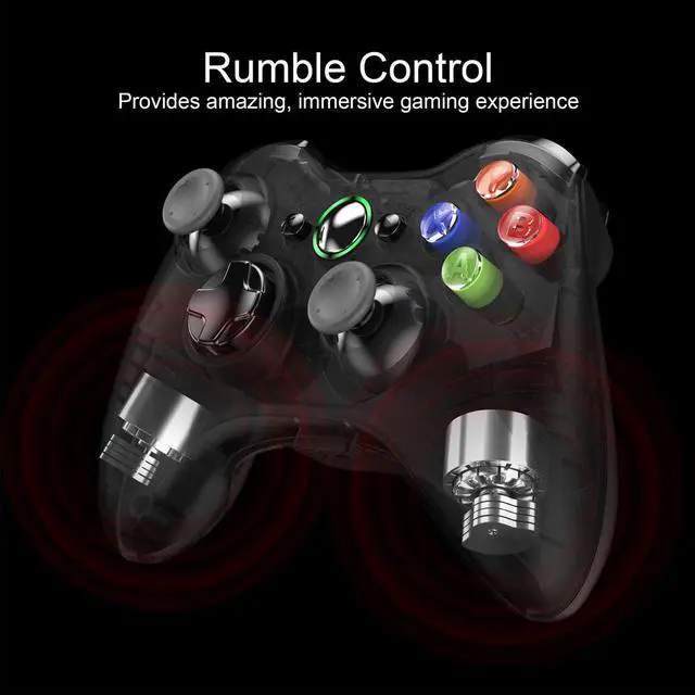 Alt view image 7 of 7 - Wireless Controller Compatible with Microsoft Xbox 360/Slim PC Windows 10/8/7, Wireless PC Controller with Upgraded Joystick/Dual Shock (Black)