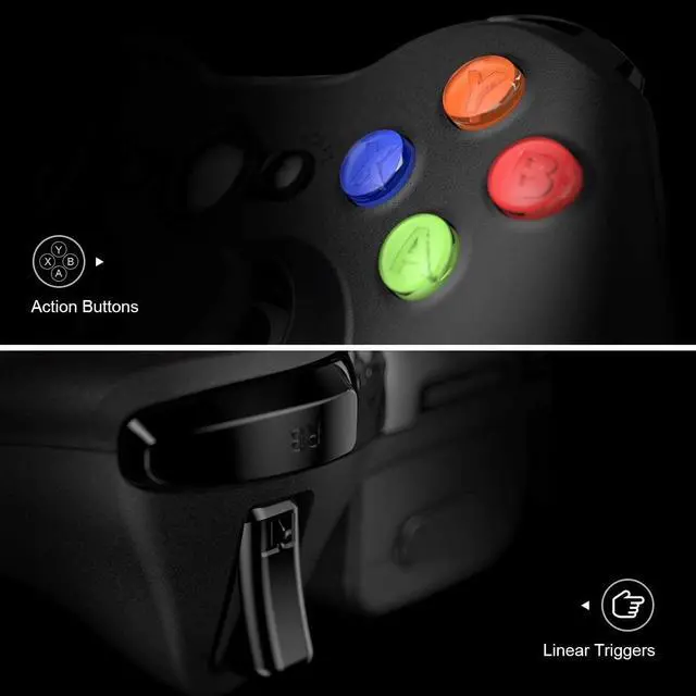 Alt view image 3 of 7 - Wireless Controller Compatible with Microsoft Xbox 360/Slim PC Windows 10/8/7, Wireless PC Controller with Upgraded Joystick/Dual Shock (Black)