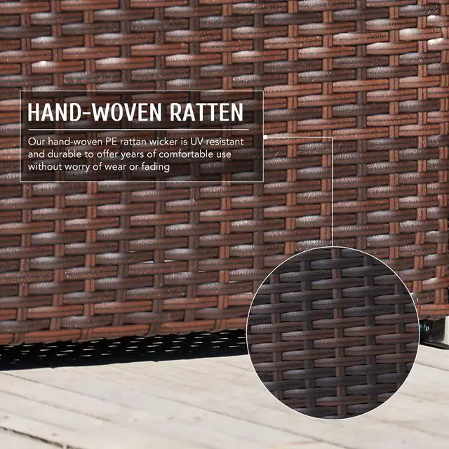 Alt view image 6 of 6 - 5pc Outdoor Set Wicker Sectional Sofa Chairs Love Seats and Table Walnut  Beige
