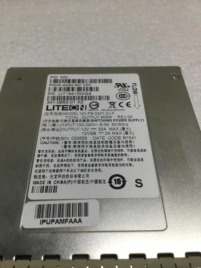 Alt view image 2 of 3 - PWR-4430-AC 341-0653-01 400W Power Supply For ISR4430 Series Router