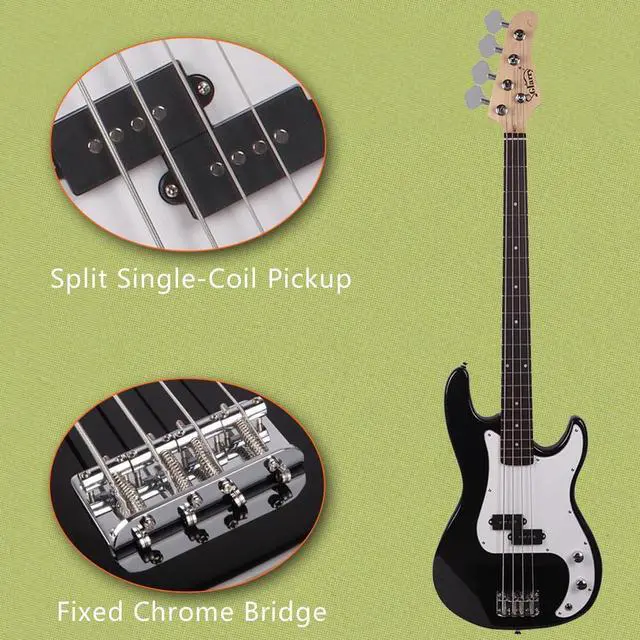 Alt view image 6 of 6 - 46in Beginner Electric Bass Guitar Starter Kit w/Case 20W Amp Black