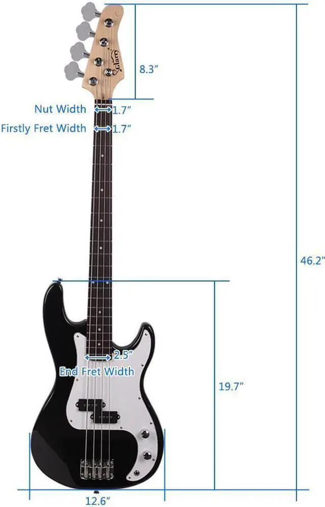 Alt view image 3 of 6 - 46in Beginner Electric Bass Guitar Starter Kit w/Case 20W Amp Black
