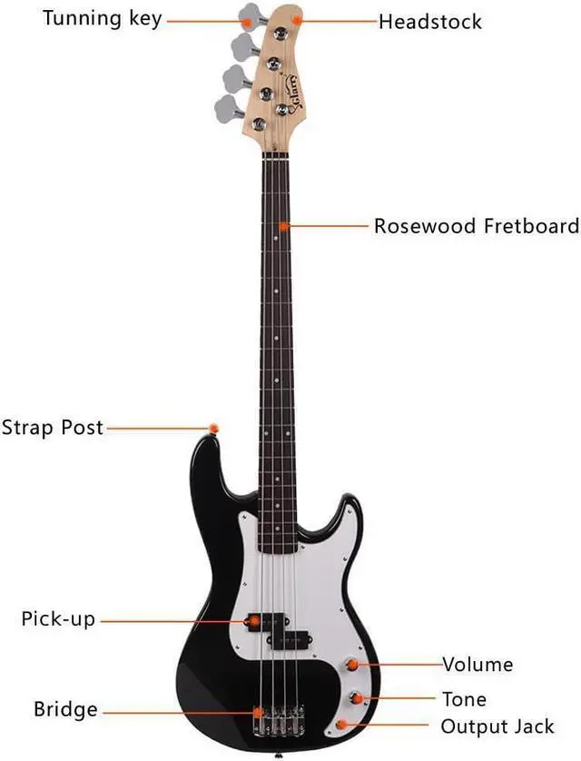 Alt view image 4 of 6 - 46in Beginner Electric Bass Guitar Starter Kit w/Case 20W Amp Black