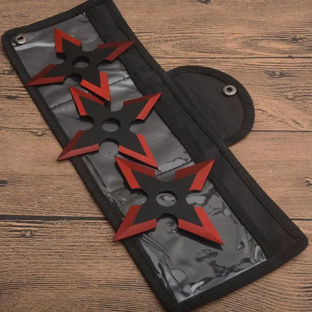 Alt view image 6 of 7 - 3pcs Darts Ninja Kunai Hunting Knives Tactical Fixed Blade Throwing Knife Set with Sheath 4cornered - l circle - red