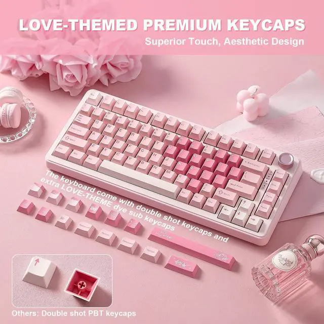 Alt view image 5 of 7 - YUNZII B75 PRO Wireless Mechanical Keyboard, Hot Swap Gasket Custom RGB 75% Knob Gaming Keyboard, Creamy Pre-lubed Switches, Triple Mode Bluetooth/Type-C/2.4G for Win/Mac (Pink, Milk V2 Switch)