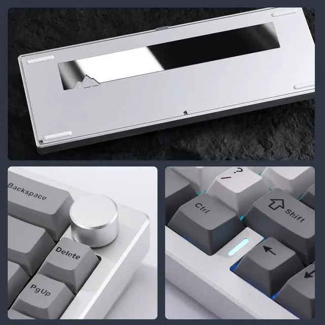 Alt view image 6 of 7 - YUNZII AL68 Wireless Mechanical Keyboard, CNC Aluminum, Compact 65% Layout with Knob, QMK/VIA Custom Gasket Gaming Keyboard, Hot Swap RGB Backlit, BT/2.4G/USB-C for Mac/Win (Silver, Zero Switch)