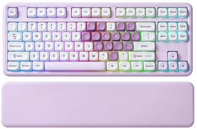 Main image of YUNZII B87 Heart Wireless Mechanical Keyboard, QMK/VIA Programmable, TKL Layout 87 Keys RGB Gaming Keyboard, BT/2.4G/USB-C, Hot Swap Gasket Mount with Wrist Rest for Win/Mac (Purple, Milk V2 Switch)