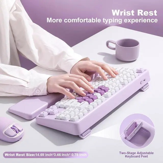 Alt view image 6 of 7 - YUNZII B87 Heart Wireless Mechanical Keyboard, QMK/VIA Programmable, TKL Layout 87 Keys RGB Gaming Keyboard, BT/2.4G/USB-C, Hot Swap Gasket Mount with Wrist Rest for Win/Mac (Purple, Milk V2 Switch)
