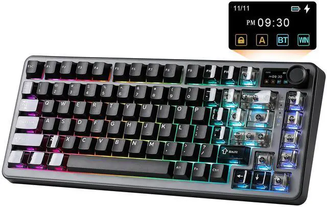 Main image of YUNZII B75 PRO MAX Wireless Mechanical Keyboard, QMK/VIA Custom, 75% Screen & Knob, Hot Swap Gasket Gaming Keyboard, Creamy Pre-lubed Switch, Bluetooth/Type-C/2.4G for Win/Mac (Black, Milk V2 Switch)