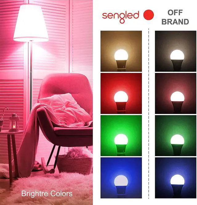 Alt view image 3 of 7 - Sengled Smart Bulb, Color Changing Smart Bulbs Work with Alexa & Google Home, WiFi Light Bulbs No Hub Required A19 RGB Multicolor LED Light Bulb 60W Equivalent 800LM, 4 Pack