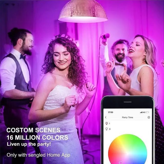 Alt view image 5 of 7 - Sengled Smart Bulb, Color Changing Smart Bulbs Work with Alexa & Google Home, WiFi Light Bulbs No Hub Required A19 RGB Multicolor LED Light Bulb 60W Equivalent 800LM, 4 Pack