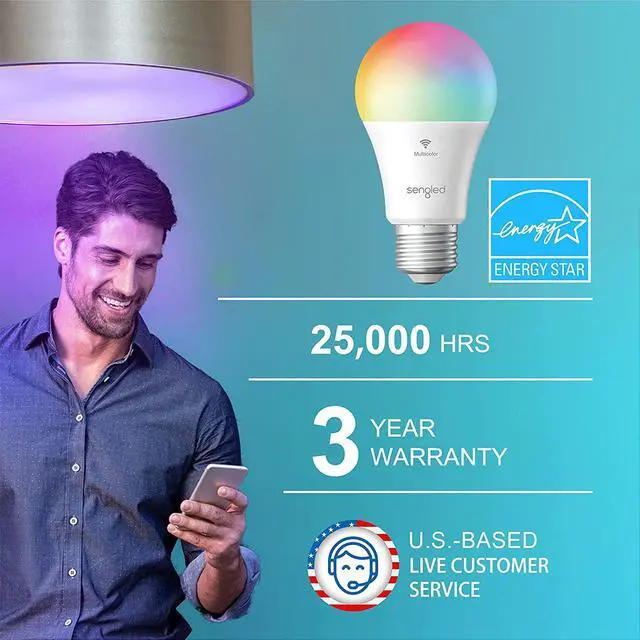 Alt view image 2 of 7 - Sengled Smart Bulb, Color Changing Smart Bulbs Work with Alexa & Google Home, WiFi Light Bulbs No Hub Required A19 RGB Multicolor LED Light Bulb 60W Equivalent 800LM, 4 Pack