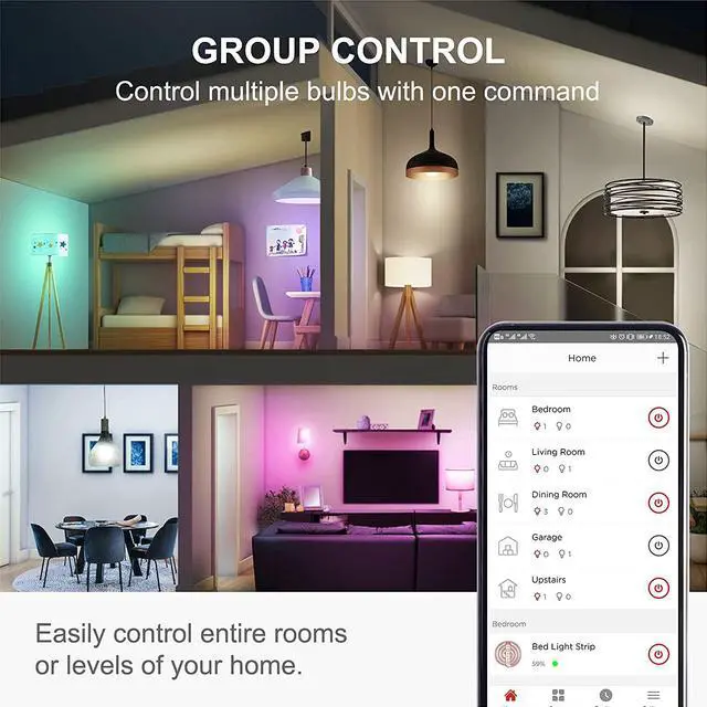 Alt view image 7 of 7 - Sengled Smart Bulb, Color Changing Smart Bulbs Work with Alexa & Google Home, WiFi Light Bulbs No Hub Required A19 RGB Multicolor LED Light Bulb 60W Equivalent 800LM, 4 Pack