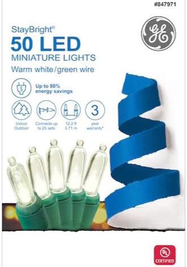 GE StayBright 50-Count 12.2-ft White LED Plug-In Christmas String