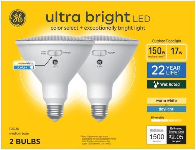 GE Ultra Bright 150 Watt EQ PAR38 Color changing Medium Base e 26