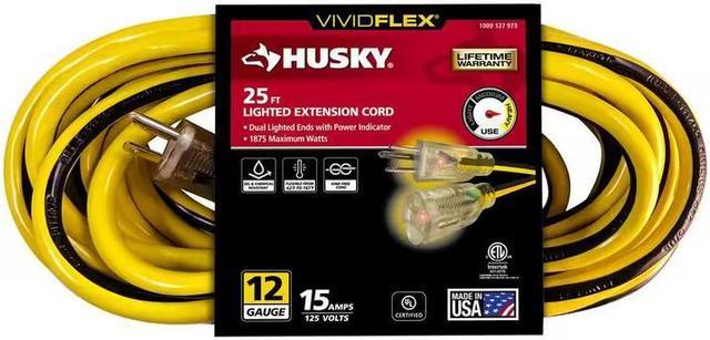 VividFlex 25 ft. 12/3 Heavy Duty Indoor/Outdoor Extension Cord with Lighted  End, Yellow Husky # 24025HY # 1009127973 