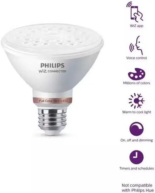 Alt view image 2 of 2 - 75-Watt Equivalent PAR30S Smart Wi-Fi LED Color Changing Light Bulb Powered by WiZ with Bluetooth (1-Pack) Model # 567149 Store SKU # 1006311921