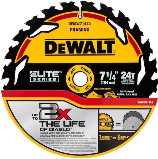 Main image of DEWALT ELITE SERIES 7-1/4-in 24-Tooth Rough Finish Tungsten Carbide-tipped Steel Circular Saw Blade Item #3728183 Model #DWAW71424