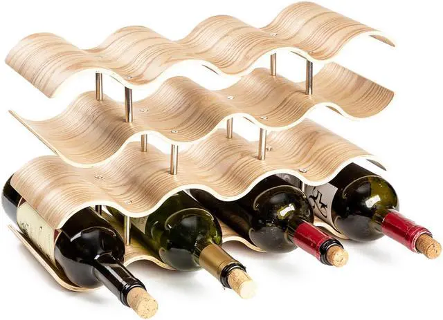 Alt view image 2 of 4 - Asian Home 14 Bottle 4-Tier Wave Desktop Wine Rack Freestanding Countertop Bottle Holder for Wine Storage, Wood, Modern and Minimalist