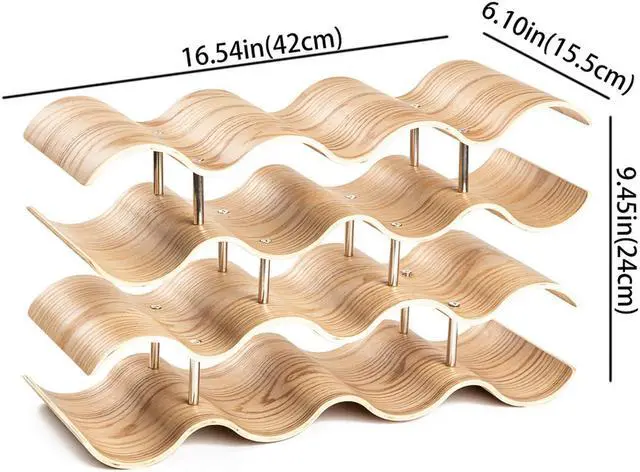 Alt view image 3 of 4 - Asian Home 14 Bottle 4-Tier Wave Desktop Wine Rack Freestanding Countertop Bottle Holder for Wine Storage, Wood, Modern and Minimalist